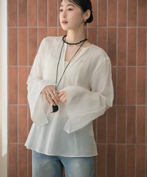 LAULEN | ramie blend slit cuff flare blouse /ラミーブレンドフレアチュニックブラウス(シャツ/ブラウス)