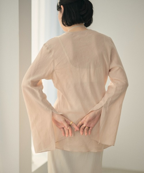 LAULEN（ローレン）の「ramie blend slit cuff flare blouse /ラミーブレンドフレアチュニックブラウス（シャツ/ブラウス・レディース・ピンク/ホワイト/ブラック・FREE）」の7枚目の写真
