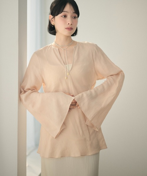 LAULEN（ローレン）の「ramie blend slit cuff flare blouse /ラミーブレンドフレアチュニックブラウス（シャツ/ブラウス・レディース・ピンク/ホワイト/ブラック・FREE）」の10枚目の写真