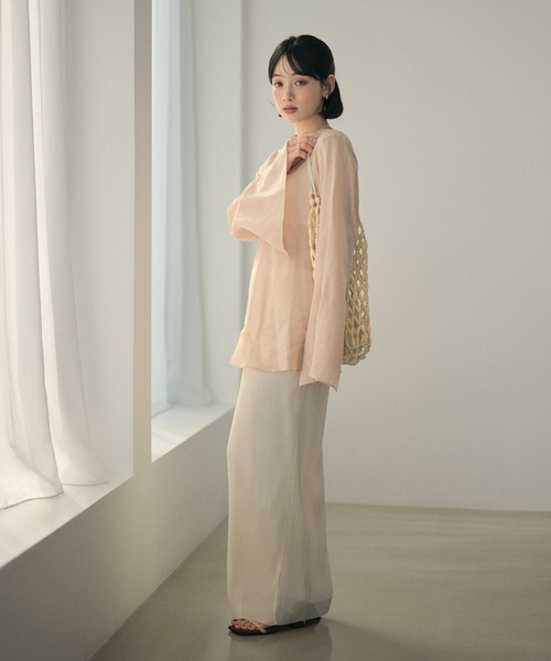 LAULEN（ローレン）の「ramie blend slit cuff flare blouse /ラミーブレンドフレアチュニックブラウス（シャツ/ブラウス・レディース・ピンク/ホワイト/ブラック・FREE）」の12枚目の写真