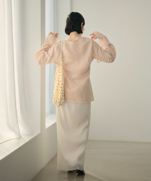 LAULEN（ローレン）の「ramie blend slit cuff flare blouse /ラミーブレンドフレアチュニックブラウス（シャツ/ブラウス・レディース・ピンク/ホワイト/ブラック・FREE）」の13枚目の写真
