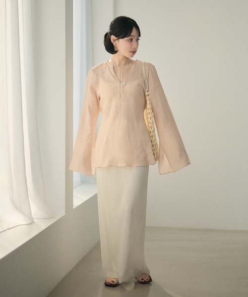 LAULEN（ローレン）の「ramie blend slit cuff flare blouse /ラミーブレンドフレアチュニックブラウス（シャツ/ブラウス・レディース・ピンク/ホワイト/ブラック・FREE）」の15枚目の写真