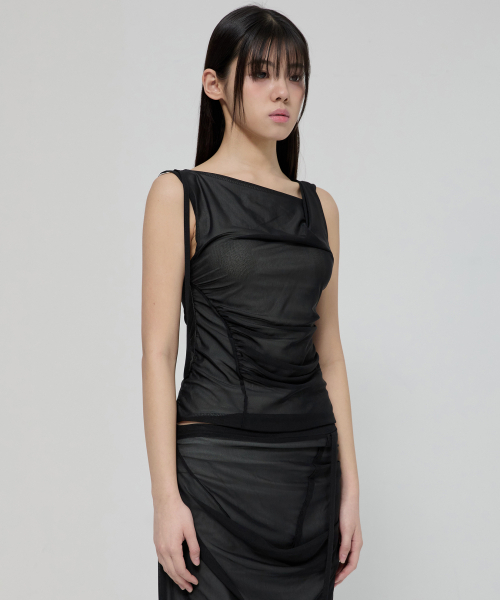 FLAREUP(フレアアップ)の「Draped Mesh Layered Sleeveless (FL-116_Black)(Tシャツ/カットソー・レディース・ブラック・1/2)」の2枚目の写真