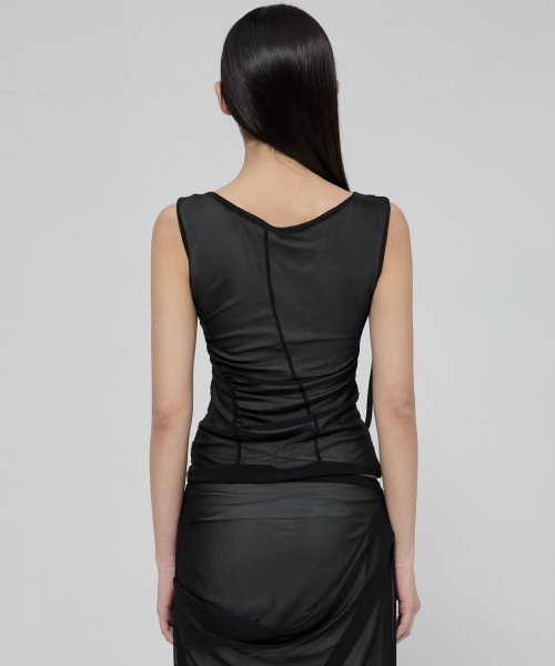 FLAREUP(フレアアップ)の「Draped Mesh Layered Sleeveless (FL-116_Black)(Tシャツ/カットソー・レディース・ブラック・1/2)」の3枚目の写真