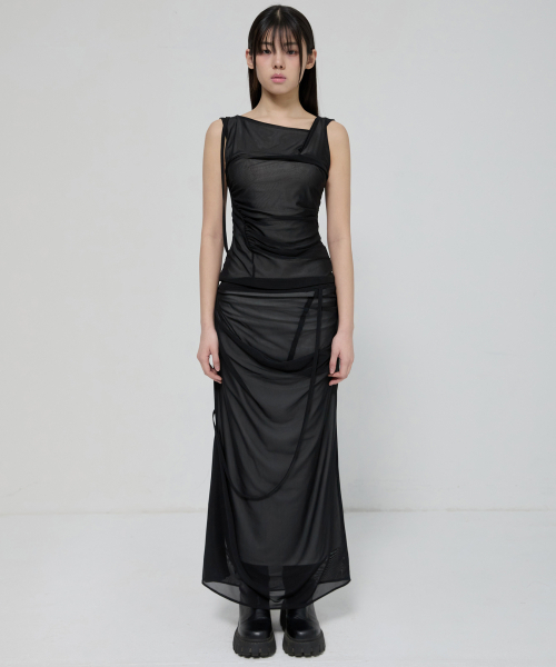 FLAREUP(フレアアップ)の「Draped Mesh Layered Sleeveless (FL-116_Black)(Tシャツ/カットソー・レディース・ブラック・1/2)」の4枚目の写真