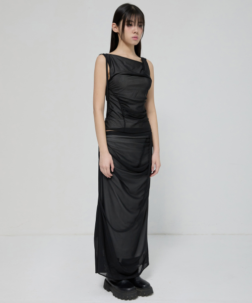 FLAREUP(フレアアップ)の「Draped Mesh Layered Sleeveless (FL-116_Black)(Tシャツ/カットソー・レディース・ブラック・1/2)」の5枚目の写真