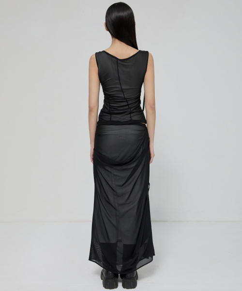 FLAREUP(フレアアップ)の「Draped Mesh Layered Sleeveless (FL-116_Black)(Tシャツ/カットソー・レディース・ブラック・1/2)」の6枚目の写真