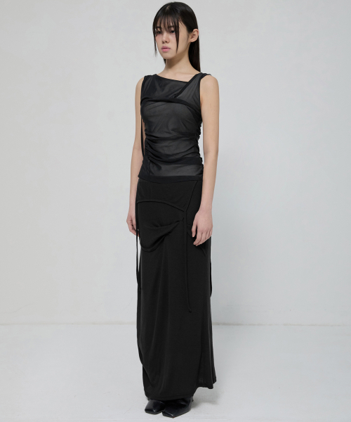 FLAREUP(フレアアップ)の「Draped Mesh Layered Sleeveless (FL-116_Black)(Tシャツ/カットソー・レディース・ブラック・1/2)」の8枚目の写真