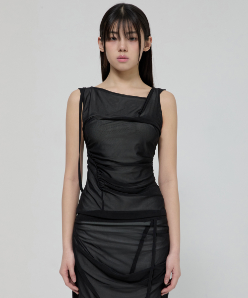FLAREUP(フレアアップ)の「Draped Mesh Layered Sleeveless (FL-116_Black)(Tシャツ/カットソー・レディース・ブラック・1/2)」の9枚目の写真