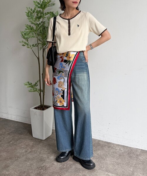 U.S. POLO ASSN.(ユーエスポロアッスン)の「ヘンリーネックリブ半袖T(Tシャツ/カットソー・レディース・ネイビー/ブラウン/アイボリー/ブラック/グレー・FREE)」の8枚目の写真