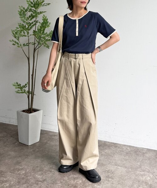 U.S. POLO ASSN.(ユーエスポロアッスン)の「ヘンリーネックリブ半袖T(Tシャツ/カットソー・レディース・ネイビー/ブラウン/アイボリー/ブラック/グレー・FREE)」の14枚目の写真