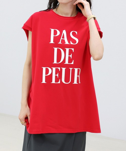 Aletta vita(アレッタビータ)の「綿天竺ロゴプリントフレンチカットソー(Tシャツ/カットソー・レディース・チャコール/レッド/オフホワイト・M)」の1枚目の写真