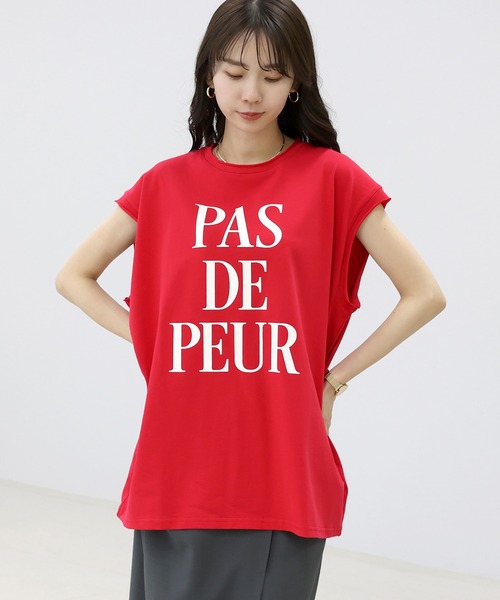 Aletta vita(アレッタビータ)の「綿天竺ロゴプリントフレンチカットソー(Tシャツ/カットソー・レディース・チャコール/レッド/オフホワイト・M)」の7枚目の写真