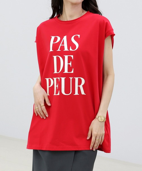 Aletta vita(アレッタビータ)の「綿天竺ロゴプリントフレンチカットソー(Tシャツ/カットソー・レディース・チャコール/レッド/オフホワイト・M)」の4枚目の写真