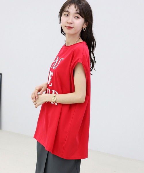 Aletta vita(アレッタビータ)の「綿天竺ロゴプリントフレンチカットソー(Tシャツ/カットソー・レディース・チャコール/レッド/オフホワイト・M)」の5枚目の写真