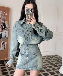 デニム シャツ ミニスカート セットアップ