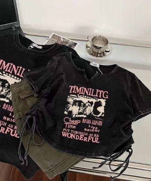 lilful(リルフル)の「【26年春夏新作】アソートデザイン ウォッシュ加工 サイドギャザーTシャツ(Tシャツ/カットソー・レディース・その他1/その他2/その他3・F)」の6枚目の写真