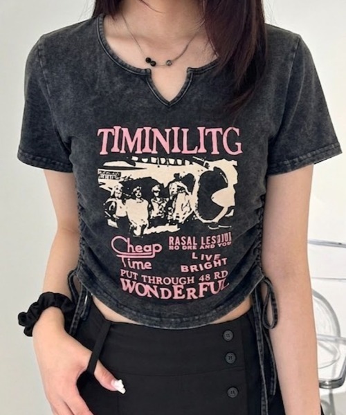 lilful(リルフル)の「【26年春夏新作】アソートデザイン ウォッシュ加工 サイドギャザーTシャツ(Tシャツ/カットソー・レディース・その他1/その他2/その他3・F)」の4枚目の写真