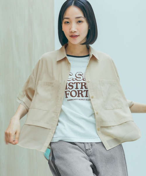 niko and...（ニコアンド）の「コタットシアードッキングシャツ（シャツ/ブラウス・レディース・ライトブルー/ベージュ/ブラック・LARGE/MEDIUM）」の3枚目の写真