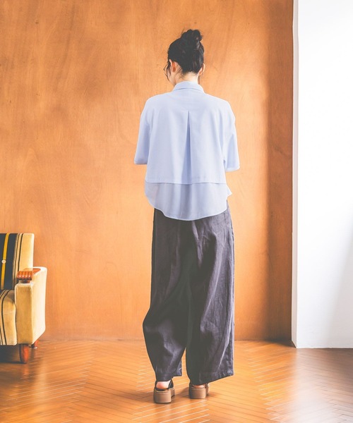 niko and...（ニコアンド）の「コタットシアードッキングシャツ（シャツ/ブラウス・レディース・ライトブルー/ベージュ/ブラック・LARGE/MEDIUM）」の5枚目の写真