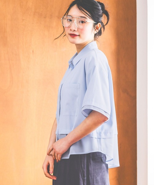 niko and...（ニコアンド）の「コタットシアードッキングシャツ（シャツ/ブラウス・レディース・ライトブルー/ベージュ/ブラック・LARGE/MEDIUM）」の6枚目の写真