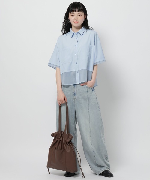 niko and...（ニコアンド）の「コタットシアードッキングシャツ（シャツ/ブラウス・レディース・ライトブルー/ベージュ/ブラック・LARGE/MEDIUM）」の14枚目の写真