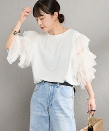 [nenom/ネノム] 袖チュールドッキングショートスリーブＴシャツ