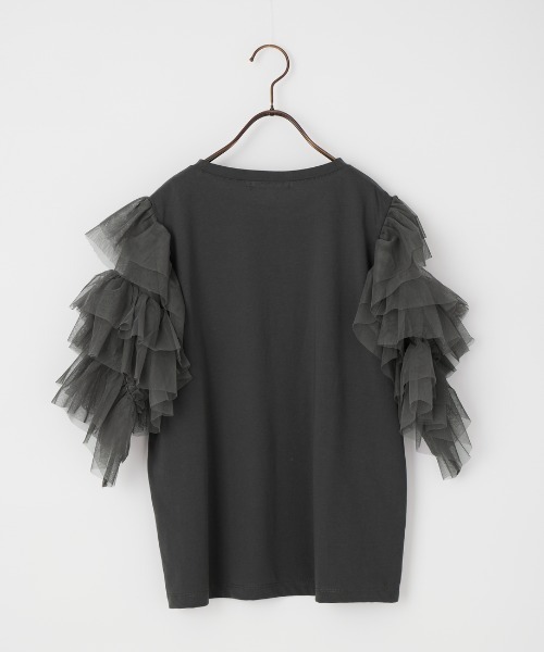 nenom（ネノム）の「[nenom/ネノム] 袖チュールドッキングショートスリーブＴシャツ（Tシャツ/カットソー・レディース・ブラック/チャコールグレー/オフホワイト・F）」の16枚目の写真