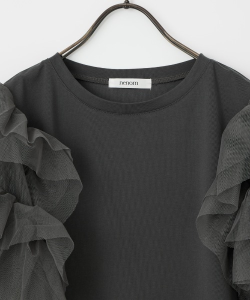 nenom（ネノム）の「[nenom/ネノム] 袖チュールドッキングショートスリーブＴシャツ（Tシャツ/カットソー・レディース・ブラック/チャコールグレー/オフホワイト・F）」の17枚目の写真