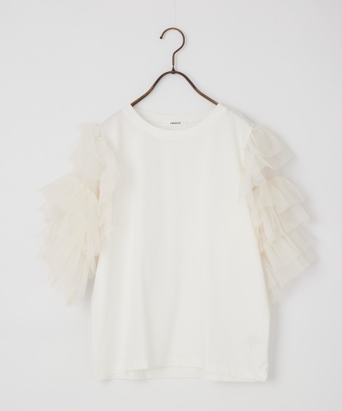 nenom（ネノム）の「[nenom/ネノム] 袖チュールドッキングショートスリーブＴシャツ（Tシャツ/カットソー・レディース・ブラック/チャコールグレー/オフホワイト・F）」の15枚目の写真