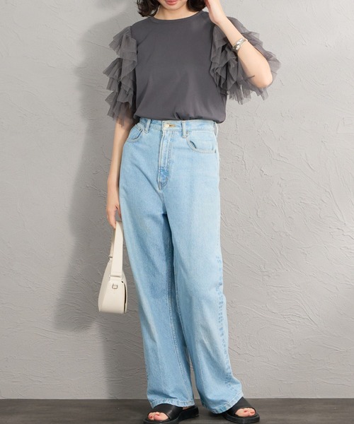 nenom（ネノム）の「[nenom/ネノム] 袖チュールドッキングショートスリーブＴシャツ（Tシャツ/カットソー・レディース・ブラック/チャコールグレー/オフホワイト・F）」の22枚目の写真
