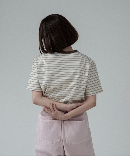lawgy(ラウジー)の「bi color neck multi border t / バイカラーネックマルチボーダーt(Tシャツ/カットソー・レディース・グレー/クリーム・FREE)」の5枚目の写真