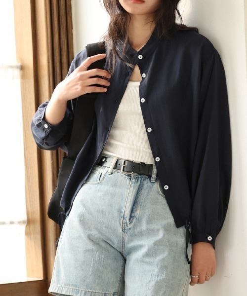 CHUN CHUN NOTES(チュンチュンノーツ)の「26SS/テンセルリネンバンドカラーシアーシャツ(シャツ/ブラウス・レディース・ネイビー/ホワイト/ピンク/ブルー・M)」の13枚目の写真