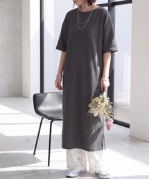 シワになりにくい ジャガード半袖ワンピース