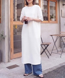 シワになりにくい ジャガード半袖ワンピース