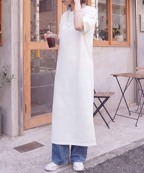SELECT LEVERY（セレクトリベリー）の「シワになりにくい ジャガード半袖ワンピース（ワンピース・レディース・アイボリー/ブラック/チャコール・MEDIUM/LARGE）」の15枚目の写真