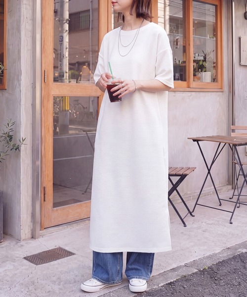 SELECT LEVERY（セレクトリベリー）の「シワになりにくい ジャガード半袖ワンピース（ワンピース・レディース・アイボリー/ブラック/チャコール・MEDIUM/LARGE）」の14枚目の写真