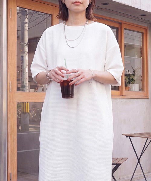 SELECT LEVERY（セレクトリベリー）の「シワになりにくい ジャガード半袖ワンピース（ワンピース・レディース・アイボリー/ブラック/チャコール・MEDIUM/LARGE）」の13枚目の写真