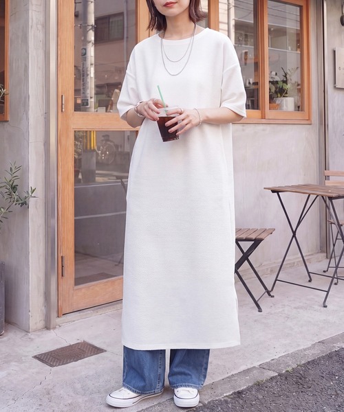 SELECT LEVERY（セレクトリベリー）の「シワになりにくい ジャガード半袖ワンピース（ワンピース・レディース・アイボリー/ブラック/チャコール・MEDIUM/LARGE）」の12枚目の写真