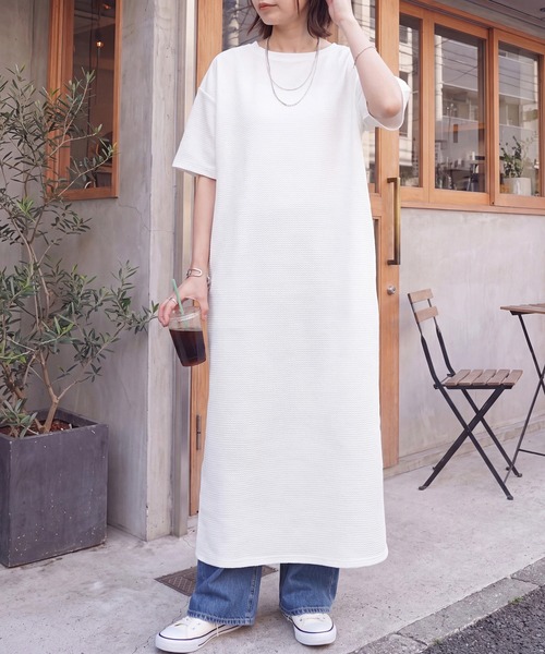 SELECT LEVERY（セレクトリベリー）の「シワになりにくい ジャガード半袖ワンピース（ワンピース・レディース・アイボリー/ブラック/チャコール・MEDIUM/LARGE）」の11枚目の写真