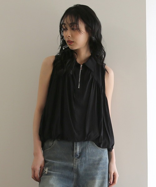 No one knows（ノーワンノーズ）の「ZOZO限定 ノースリーブハーフジップギャザートップス（その他トップス・レディース・ホワイト/ブラック・FREE）」の13枚目の写真