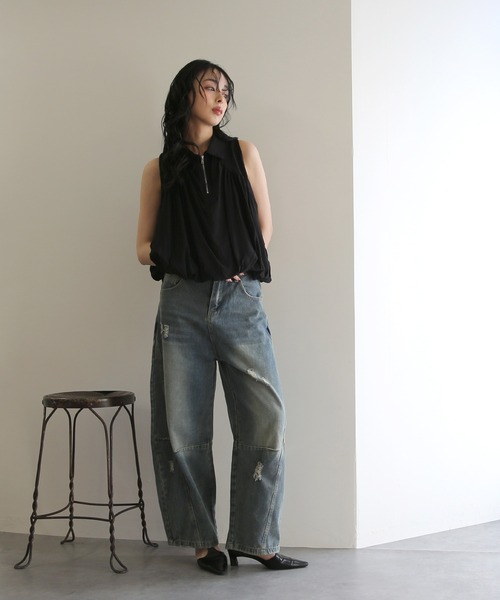 No one knows（ノーワンノーズ）の「ZOZO限定 ノースリーブハーフジップギャザートップス（その他トップス・レディース・ホワイト/ブラック・FREE）」の18枚目の写真