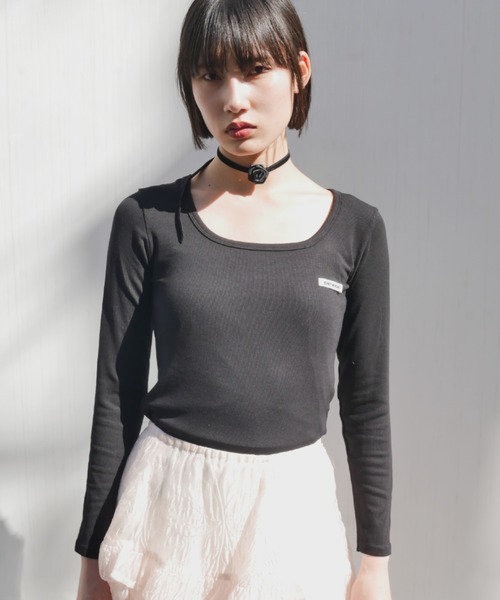 HONEY MI HONEY(ハニーミーハニー)の「honey logo u-neck t-shirt(Tシャツ/カットソー・レディース・ブラック/グレー/ホワイト・FREE)」の1枚目の写真