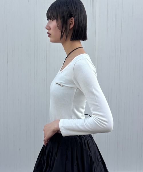 HONEY MI HONEY(ハニーミーハニー)の「honey logo u-neck t-shirt(Tシャツ/カットソー・レディース・ブラック/グレー/ホワイト・FREE)」の6枚目の写真