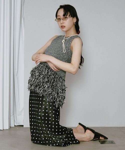Ezick(エジック)の「Dot satin skirt / ドットサテンスカート(スカート・レディース・ブラック/オフホワイト・FREE)」の3枚目の写真