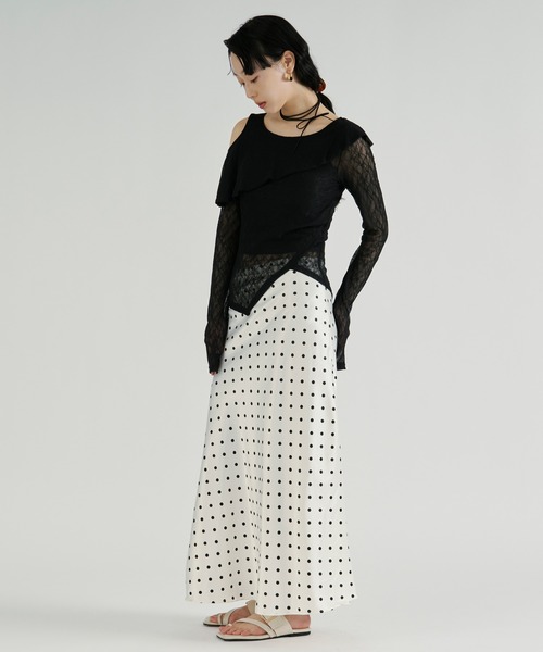 Ezick(エジック)の「Dot satin skirt / ドットサテンスカート(スカート・レディース・ブラック/オフホワイト・FREE)」の13枚目の写真