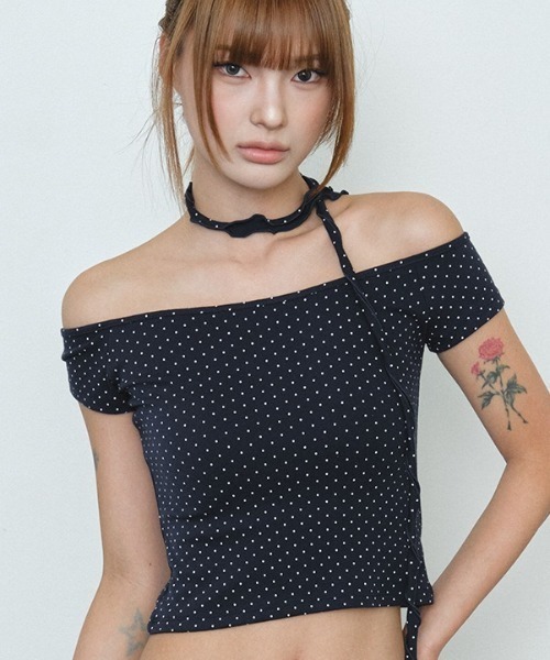 Midnight Move(ミッドナイトムーブ)の「A'GEM/9 × .kom 『MIDNIGHT MOVE/ミッドナイトムーブ』 off dot tee/オフドットトップス(Tシャツ/カットソー・レディース・ネイビー/ホワイト・FREE)」の1枚目の写真