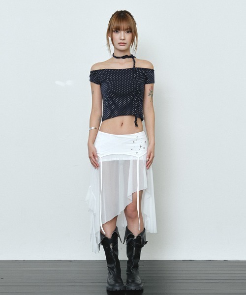 Midnight Move(ミッドナイトムーブ)の「A'GEM/9 × .kom 『MIDNIGHT MOVE/ミッドナイトムーブ』 off dot tee/オフドットトップス(Tシャツ/カットソー・レディース・ネイビー/ホワイト・FREE)」の10枚目の写真