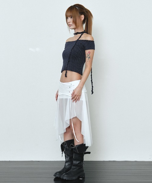 Midnight Move(ミッドナイトムーブ)の「A'GEM/9 × .kom 『MIDNIGHT MOVE/ミッドナイトムーブ』 off dot tee/オフドットトップス(Tシャツ/カットソー・レディース・ネイビー/ホワイト・FREE)」の11枚目の写真