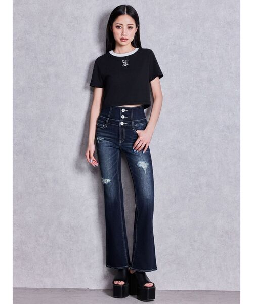 GYDA(ジェイダ)の「Square gydaバイカラーショートTシャツ(Tシャツ/カットソー・レディース・ブラック/ライトブルー/オフホワイト/ピンク・FREE)」の11枚目の写真